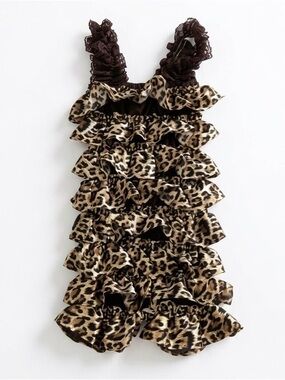 Handmade Baby Girl Leopard Print Ruffle Romper Sunsuit Gold Brown 6 to 9M M